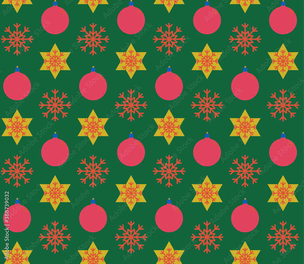 Poster seamless geometric pattern with the image of christmas balls and snowflakes. vector design for holid