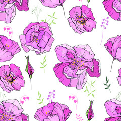 Seamless pattern with pink roses. Endless texture for floral design.