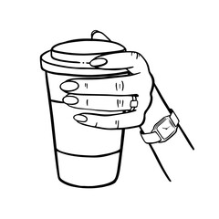GIRL HOLDING A CUP OF COFFEE Monochrome Vector Illustration