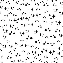 Seamless pattern with black stars on a white background. Vector illustration.