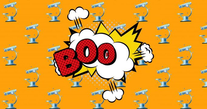 Boom text on speech bubble against orange background