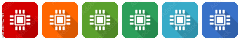Leinwandbilder circuit, technology, chip, processor icon set, flat design vector illustration in 6 colors options f