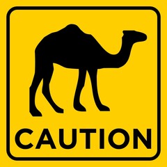 Camel Animal Wildlife Warning Printable Yellow Sticker Square Sign