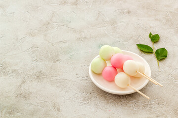 Asian cooking background - traditional sweets Dango, dumpling rice cake