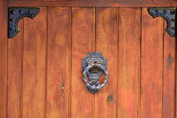 Retro style doorknob in near plan