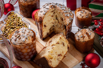 .Artisanal panettone of natural fermentation, with chocolate and chestnuts. Christmas dessert