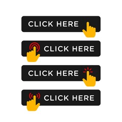Click here button in flat style design with various hand finger cursor