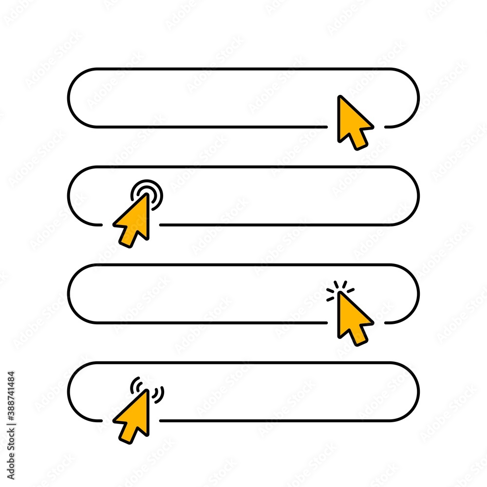 Poster click submit blank button in line style design with various arrow pointer cursor