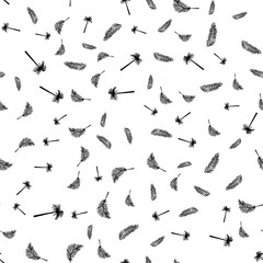 Exotic seamless pattern with silhouettes tropical coconut palm trees and pineapples. Forest, jungle repeating background. Abstract print texture. Cloth design. Wallpaper