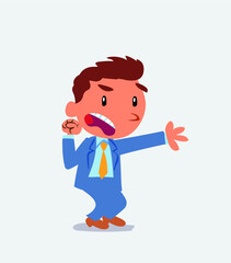 Very angry cartoon character of businessman pointing at something