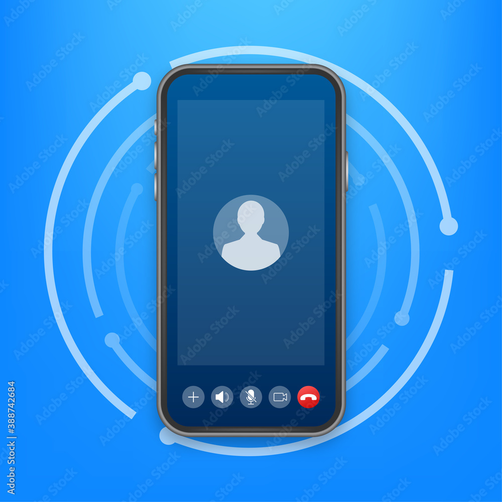 Poster incoming video call on laptop. laptop with incoming call, man profile picture and accept decline but