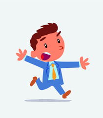  cartoon character of businessman running angry.