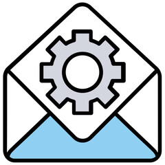 
Envelope with cogwheel together holding icon for mail list settings 
