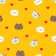 Seamless pattern with cartoon cats. for fabric print, textile, gift wrapping paper. colorful vector for kids, flat style