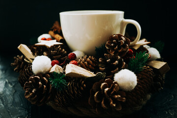 cup of coffee and christmas cookies