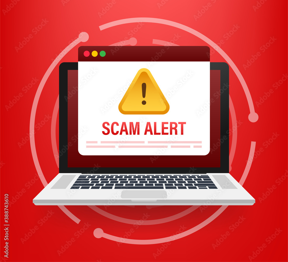 Poster scam alert. hacker attack and web security vector concept, phishing scam. network and internet secur