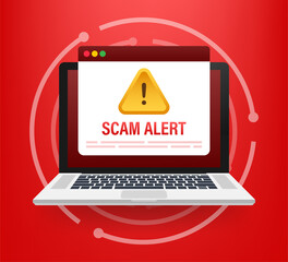 Scam alert. Hacker attack and web security vector concept, phishing scam. Network and internet security. Vector illustration.