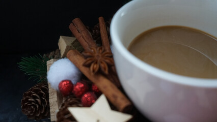 Obraz na płótnie Canvas cup of coffee with christmas decoration