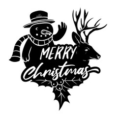 christmas reindeer with ribbon and snowflakes