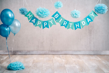Digitaler Hintergrund digital backdrop für cake smash Geburtstag türkis blau Girlande Happy...