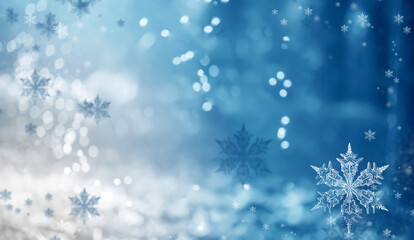 Fototapeta na wymiar Christmas snow. Blue winter background