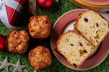 .Artisanal panettone of natural fermentation, with chocolate and chestnuts. Christmas dessert