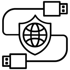 
Two male connectors connected to a globe like shield showing secure connection icon
