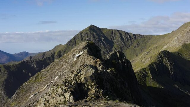 Crib Goch mountain ridge in Snowdonia National Park