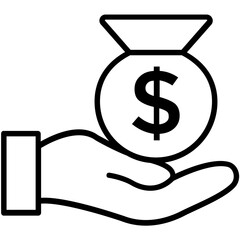 
Hand holding money sack, an icon for income 

