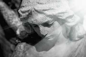 Human soul in the rays of light. Symbolic photography. Angel, Christianity, religion, death concept.