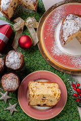 .Artisanal panettone of natural fermentation, with chocolate and chestnuts. Christmas dessert