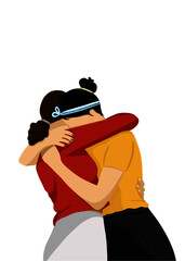two women hugging, vector illustration