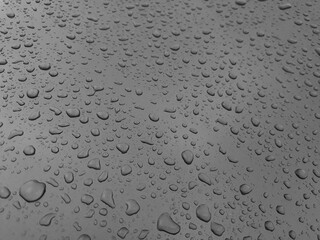Beautiful Close Up Water Drops On Black Metal Background Gray Wet Texture Abstarct