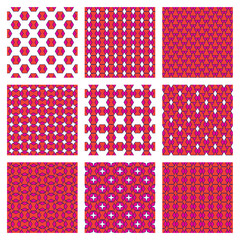 Vector geometric seamless pattern texture backgrounds, sets. Colored, geometric graphic shapes.