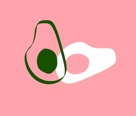 picture of avocado on a pink background .vector. thin lines, abstraction