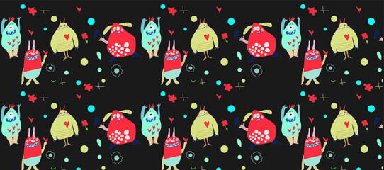  cute monsters on a dark background. wallpaper, for children