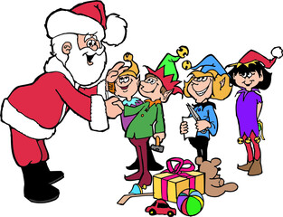 Santa Claus delivering presents to kids