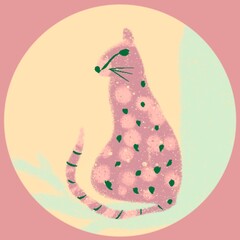 icon, avatar with abstract guepard in pastel pink and green colors
