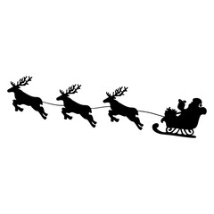 Fototapeta na wymiar Santa Claus on the sky in winter season.Merry Christmas and Happy New Year. paper art design. Santa Claus silhouettes. Vector EPS 10.