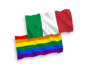 Flags of Italy and Rainbow gay pride on a white background