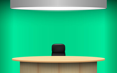 table and chair in news studio room with the green background
