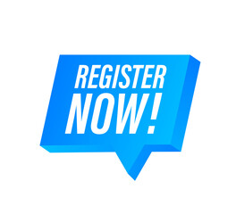 Blue banner register now. Vector stock illustration.