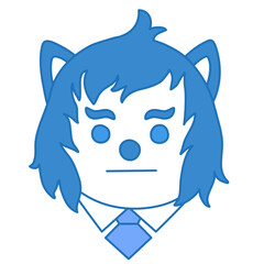 senseless businessman emoticon with neutral face in a business uniform with tie and white collar shirt, simplistic facial expression vector illustration, wolf cartoon character