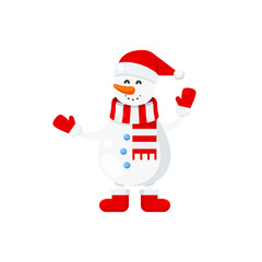 Vector graphic illustration on a white background. Concept icon in flat design. Snowman. Symbol, sign, logo, emblem.