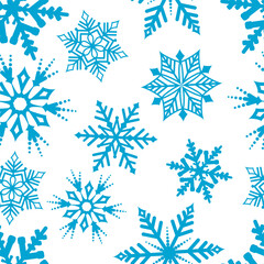 Fototapeta premium Seamless vector snowflakes pattern. Christmas background for wrapping, cover, packaging, gifts etc. New year holiday winter pattern.