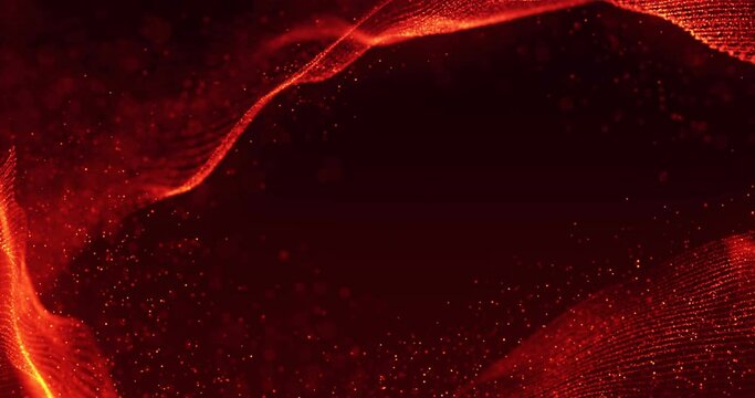 abstract 3d rendering technology plexus red dynamic digital surface on black background,  geometrical shape with red sparkle lines particles futuristic