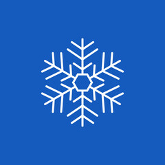 Snowflake icon, white snowflake on blue background, vector isolated symbol.