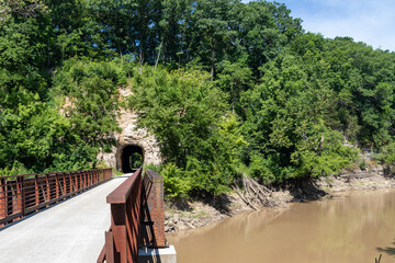 Katy Trail path with railroad tunnel