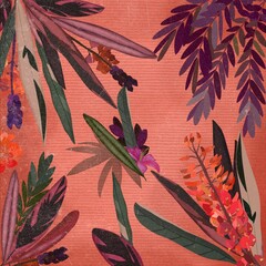 illustration with flowers in a orange background.