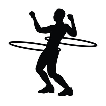 Sport Man With Hula Hoop Silhouette Vector